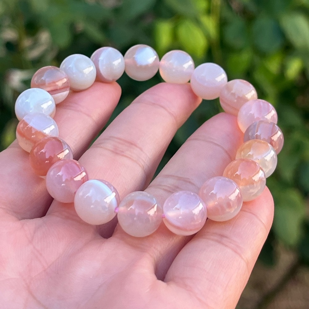 10.5mm stretchable banded pink Yanyuan agate bracelet Palo